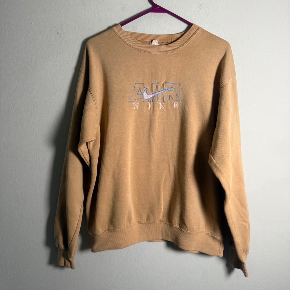 Vintage Nike Air Embroidered Crewneck Sweatshirt Tan Beige Mens Medium CR2801